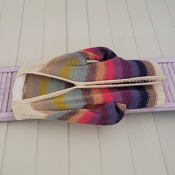 💗 THE PORTER COLLECTIVE Enya Cardigan Stripe Sweater Pockets Multi-Color OS New - Picture 10 of 12